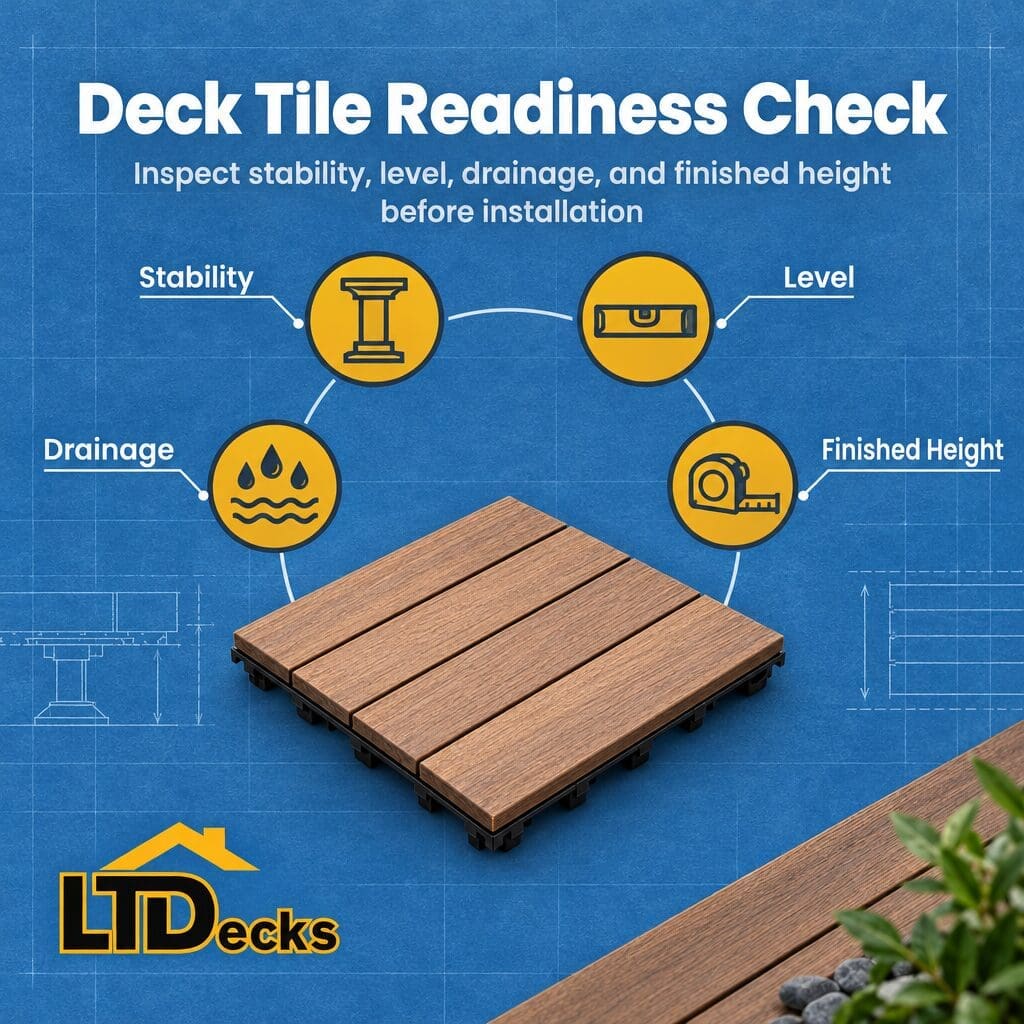 Four-point inspection checklist for evaluating an existing deck before tile installation